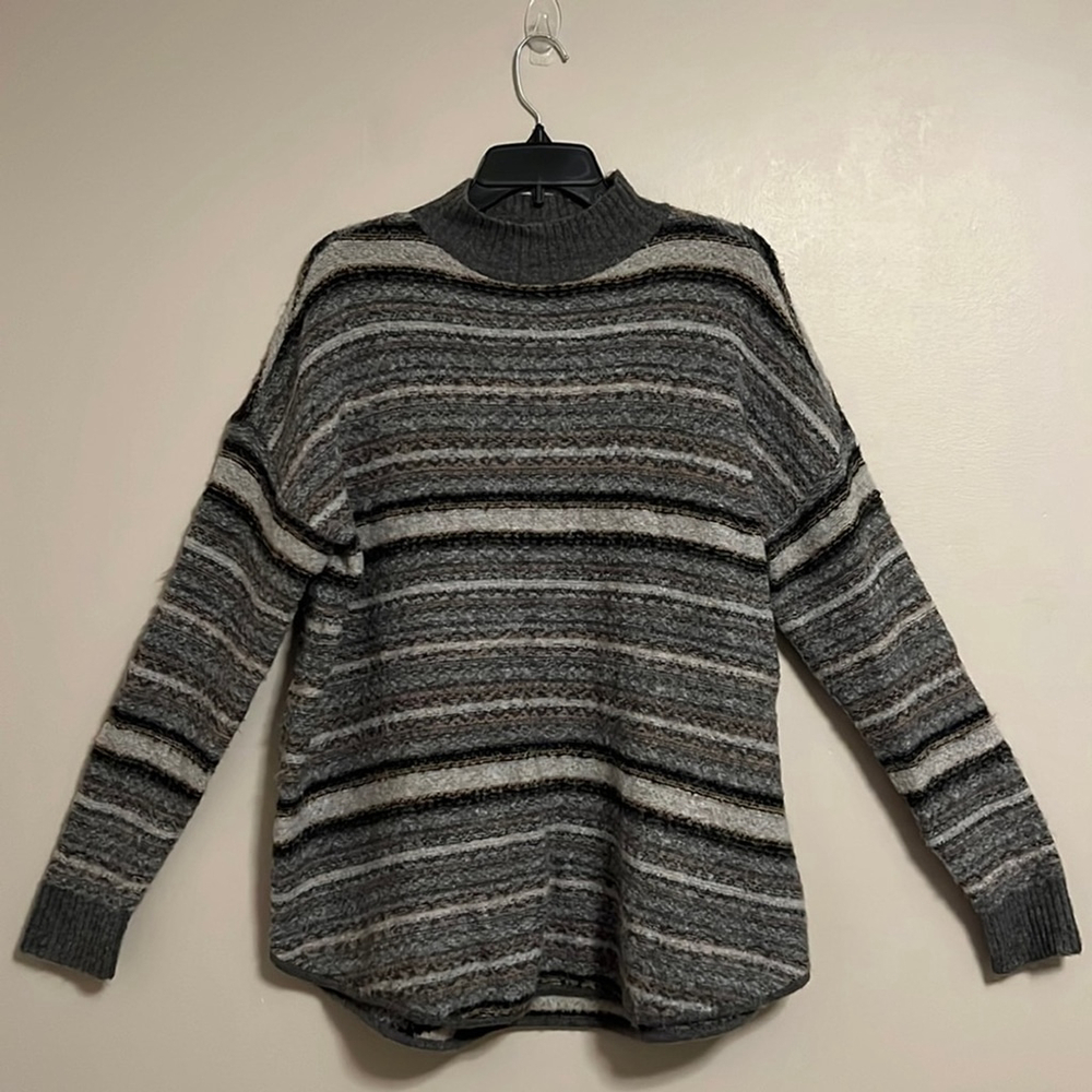 American Eagle Oversized Neutral Earthtone‎ Striped Mock Neck Tunic Sweater L
